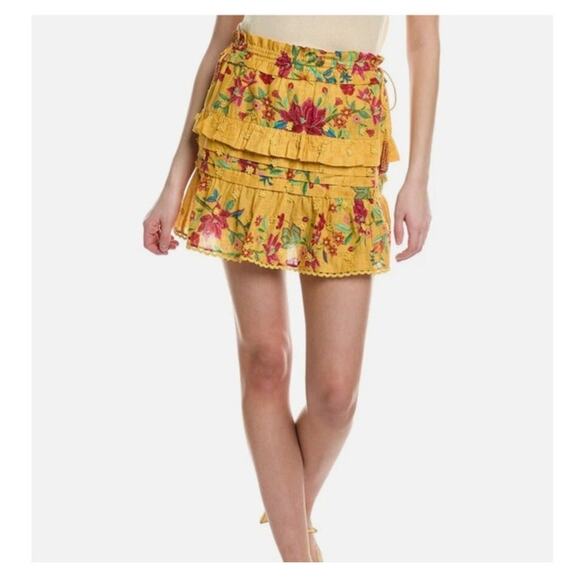 Farm Rio size Medium Mini Skirt Yellow Floral Flower Ruffle A-line Dream - Picture 1 of 8